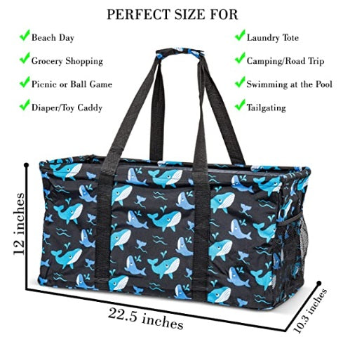  Lucazzi Extra Large Utility Tote Bag - Oversized Collapsible  Reusable Wire Frame Rectangular Canvas Basket With Two Exterior Pockets For  Beach, Pool, Laundry, Car Trunk, Storage - Anchor : Clothing, Shoes