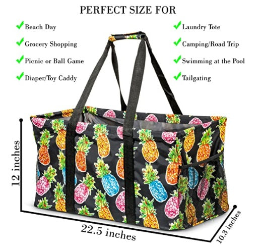  Pursetti Extra Large Utility Tote Bag for Women with 6  Exterior Pockets - Perfect as Beach Bag, Pool Bag, Laundry Bag, Storage Tote  for Ballgame, Beach, Pool, and Home (Black