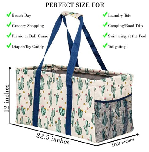 Pursetti Extra Large Utility Tote Bag for Women with 6 Exterior Pockets - Perfect As Beach Bag, Pool Bag, Laundry Bag, Storage Tote for Ballgame